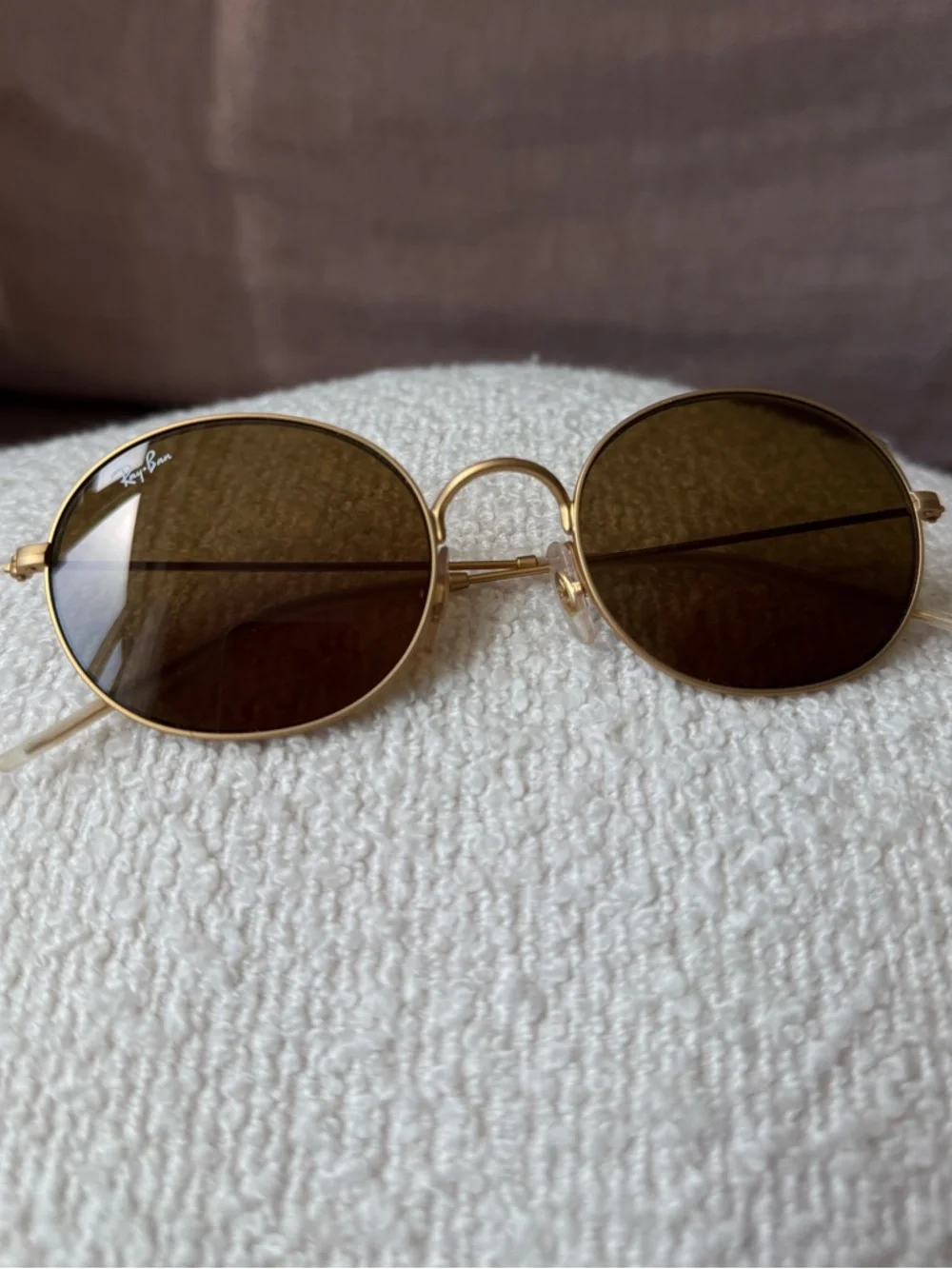Ray-Ban Oval Sunglasses Brown Gold Frame Classic Chic - Picture 6 of 7